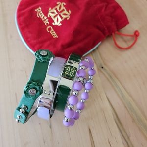 Rustic cuff set Green and Violet